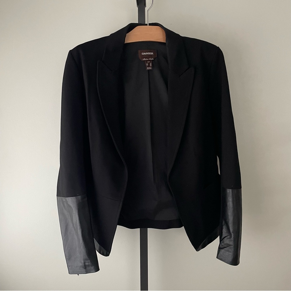 Danier Black Blazer with Leather Sleeve Accents